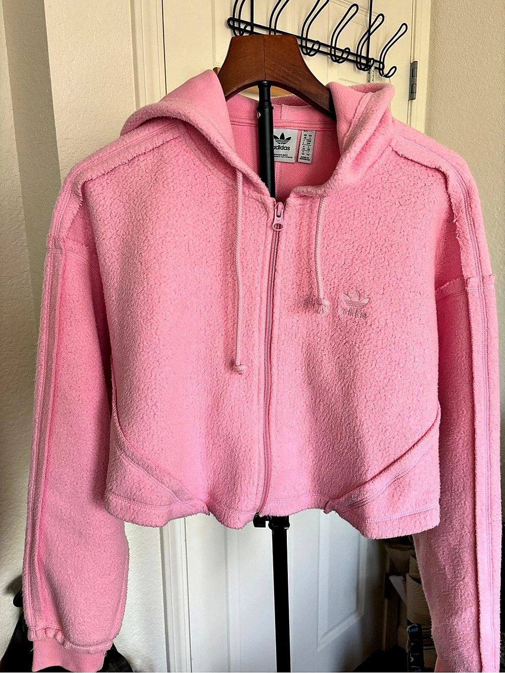 adidas Crop Full-Zip Loungewear Hoodie Pink small